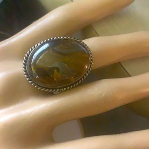 Pretty Brown Jasper artisan silver Ring